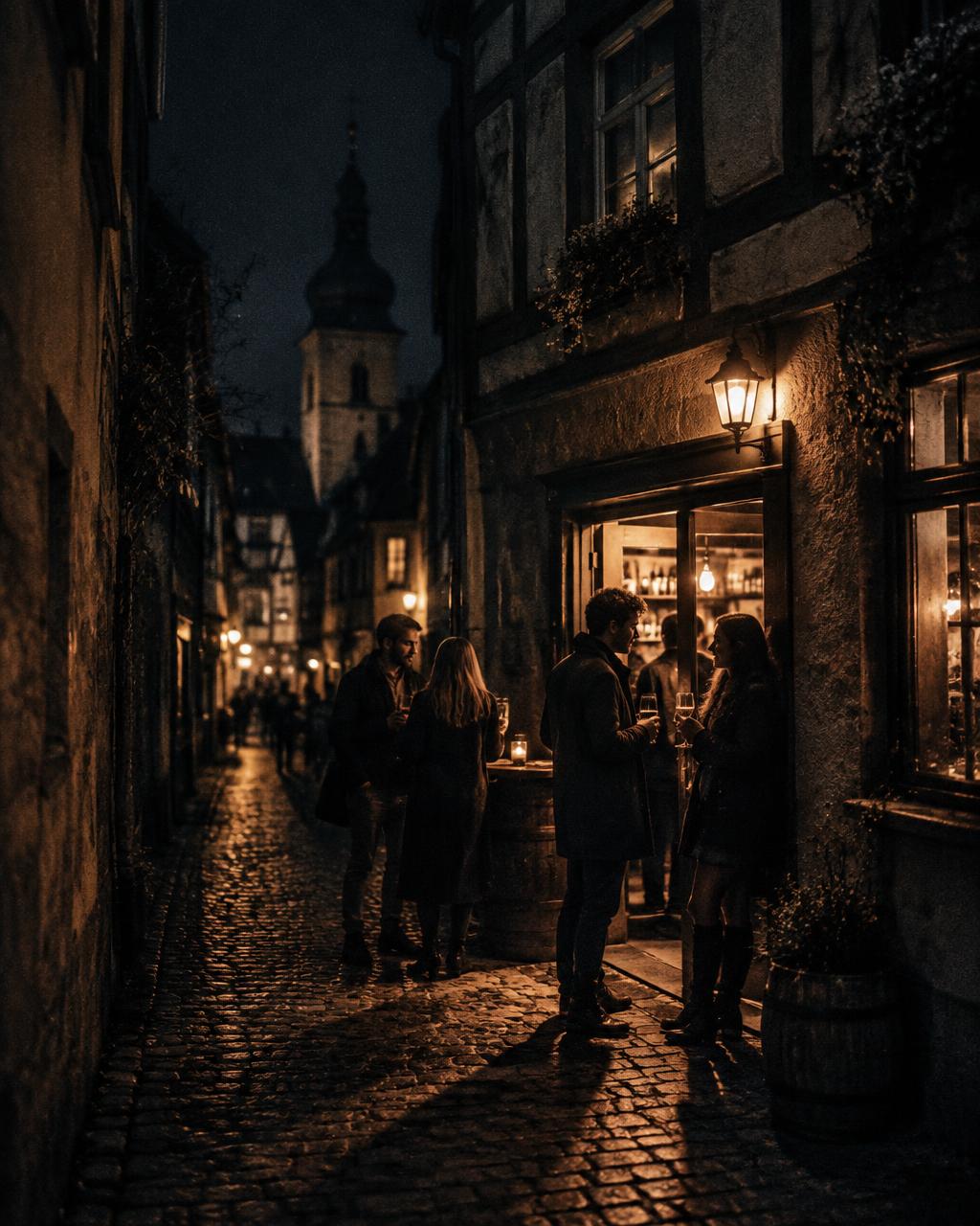 Die Ledergasse bei Nacht vor dem Hamballe